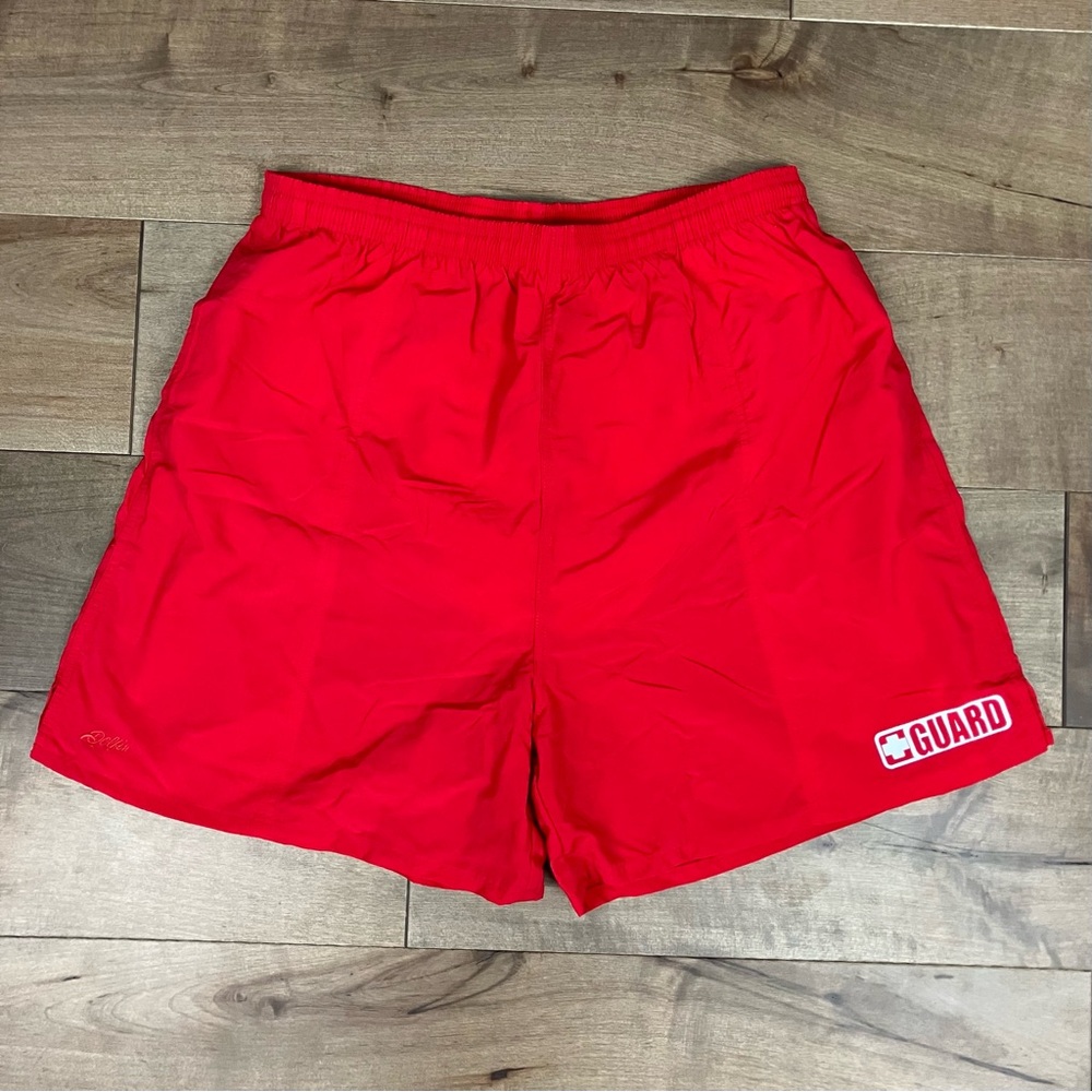 Vintage Dolfin Men’s Size XXL Swim Trunks Bathing Suit Red Lifeguard Logo